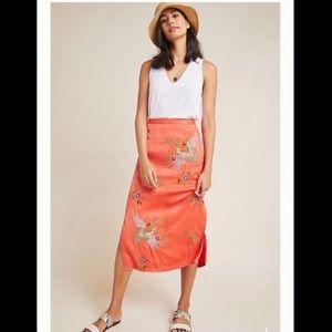 Anthropologie Maeve Crane Embroidered Midi Skirt